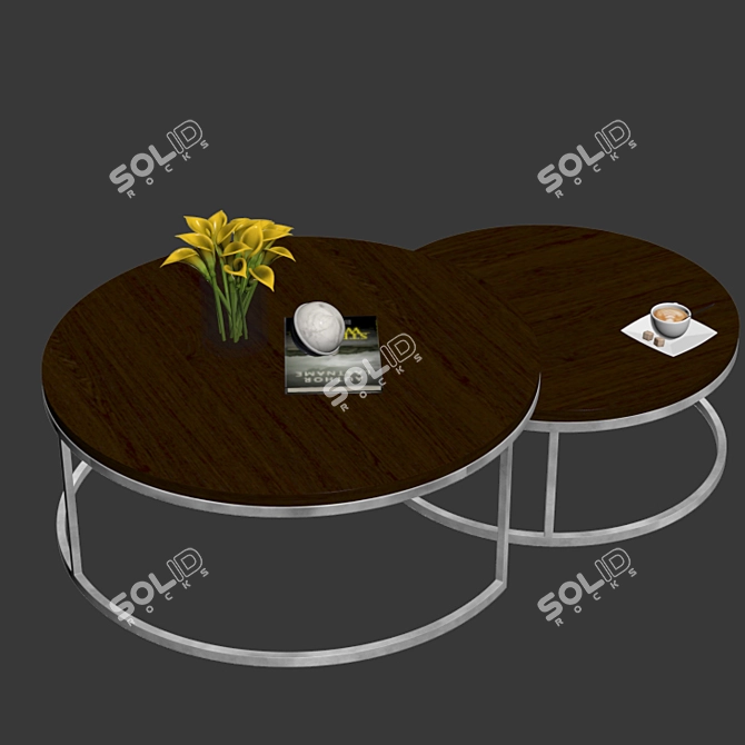 Kanta Nested Cocktail Tables - Modern Wood and Brass Coffee Table Set 3D model image 2