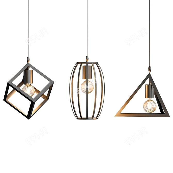 Black Retro Pendant Lamp 3D model image 1
