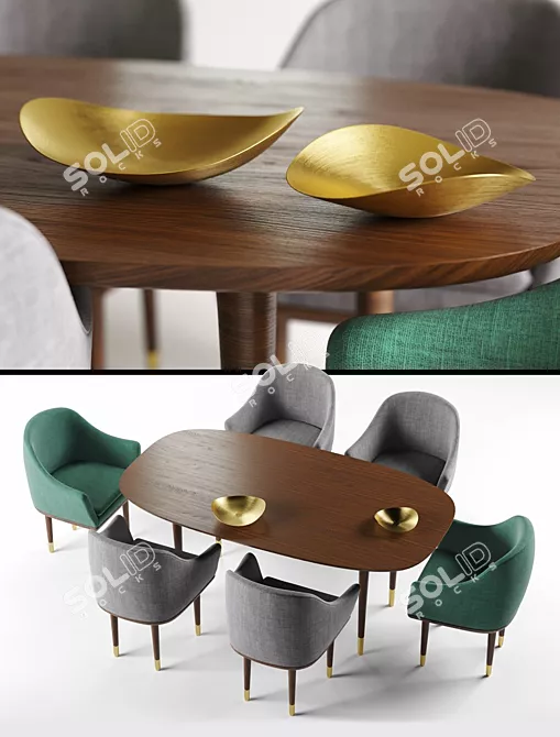 Lunar Collection: Scandi-Chinese Dining Table 3D model image 2