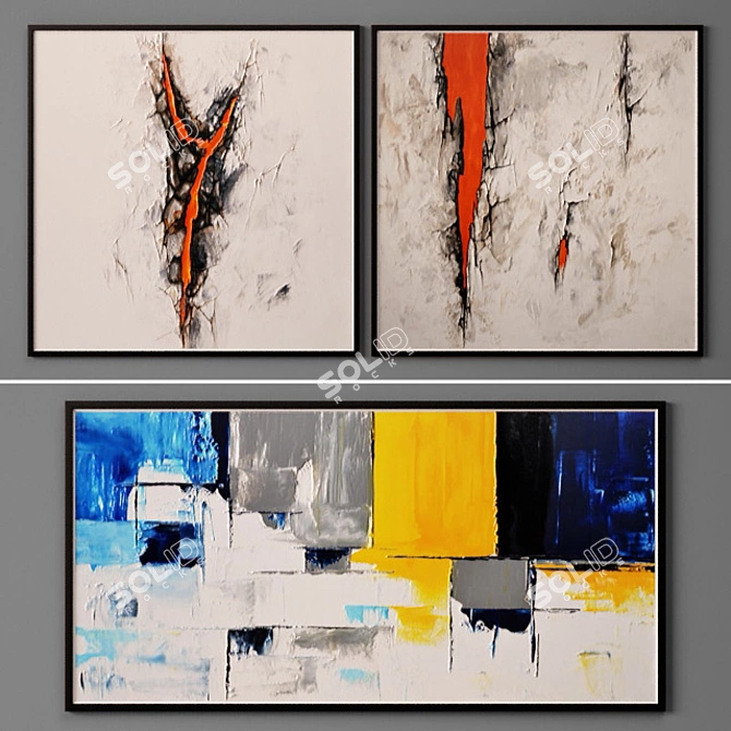 Title: Modern Style: Set of 9 Paintings (36x36, 48x24) 3D model image 3