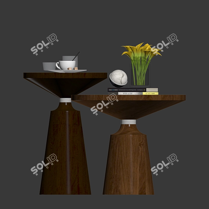 Nicole Modern Oak Coffee Table Set 3D model image 2