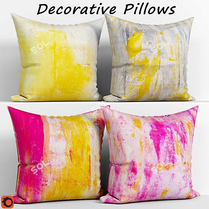 Decorative Pillow Set - Yellow and Gray 3D model image 1