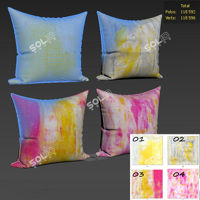 Decorative Pillow Set - Yellow and Gray 3D model image 2