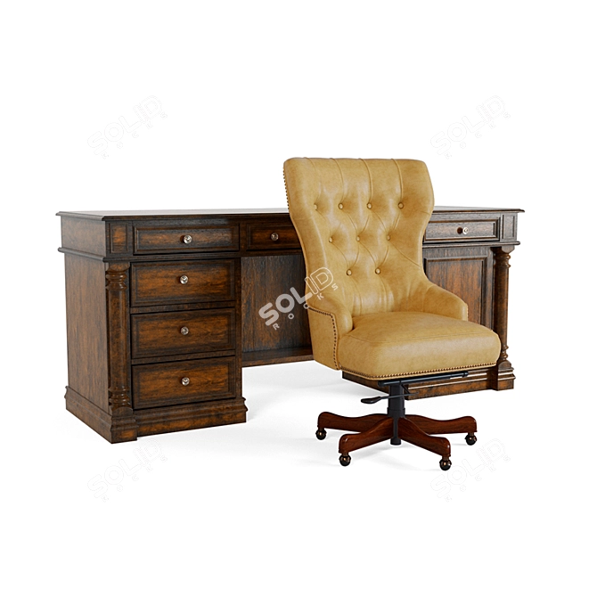 Elegant Hooker Desk & Chair Set 3D model image 1
