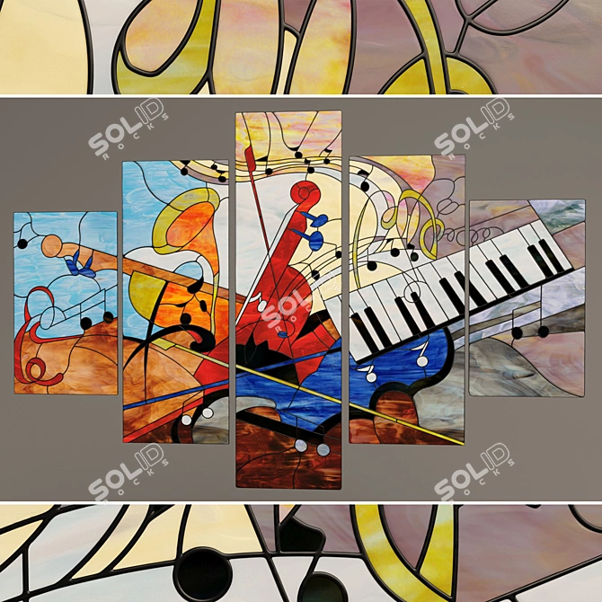 Mosaic Melodies: Abstract Musical Stained Glass 3D model image 1