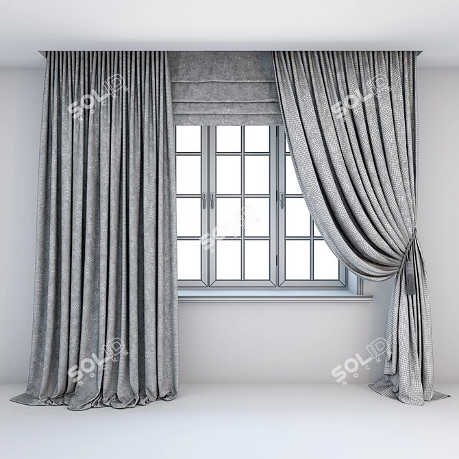 Dual-tone Roman Curtains with Pickup Brush & Window Layouts 3D model image 2