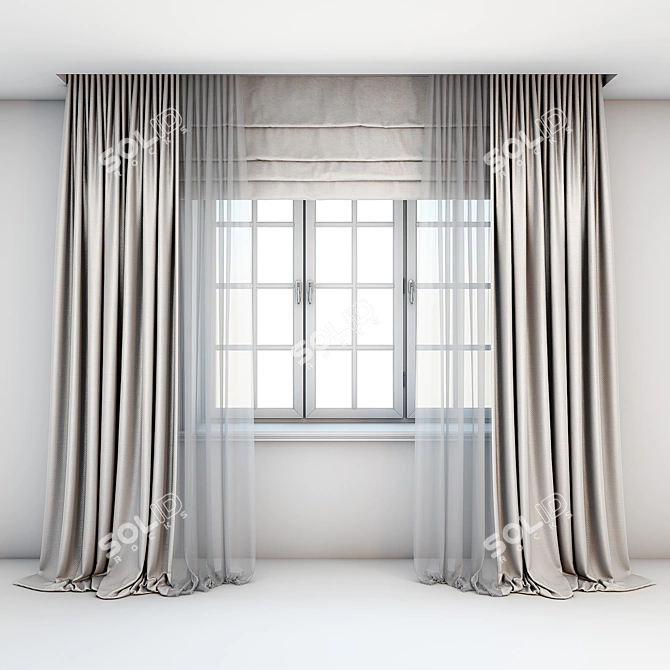 Elegant Beige Floor-Length Curtains 3D model image 1