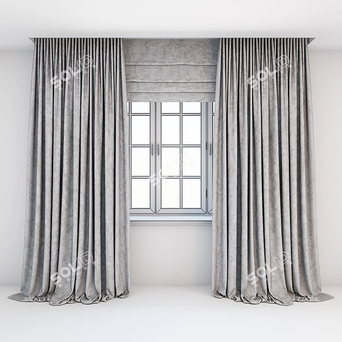 Elegant Beige Floor-Length Curtains 3D model image 2