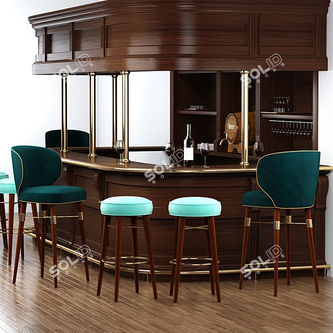 Elegant Louis Bar Set 3D model image 1