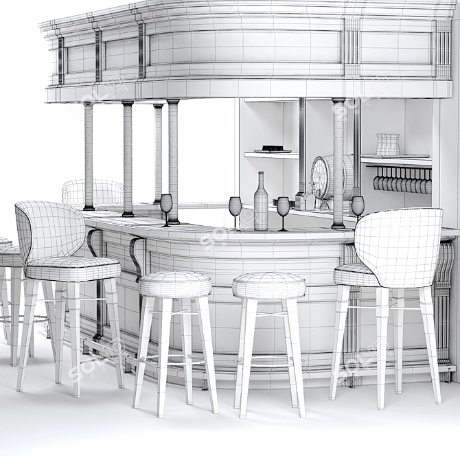 Elegant Louis Bar Set 3D model image 3