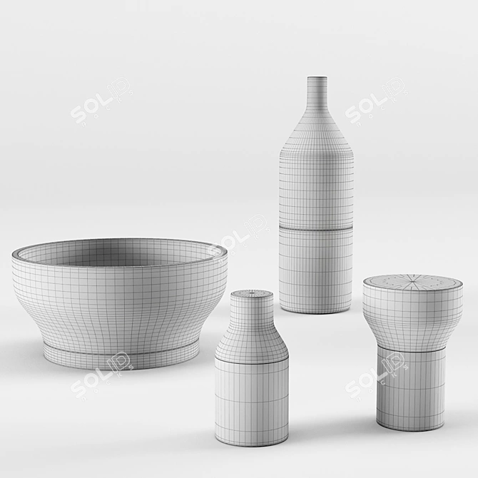 Harmonious Fusion: Ceramic & Wood Tableware 3D model image 2