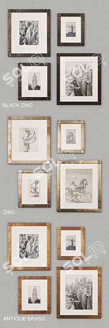 Rustic Nailhead Gallery Frames - Antique Brass & Zinc - Vintage Style 3D model image 2