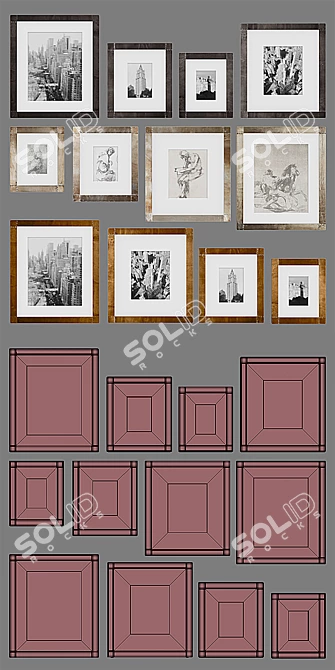 Rustic Nailhead Gallery Frames - Antique Brass & Zinc - Vintage Style 3D model image 3