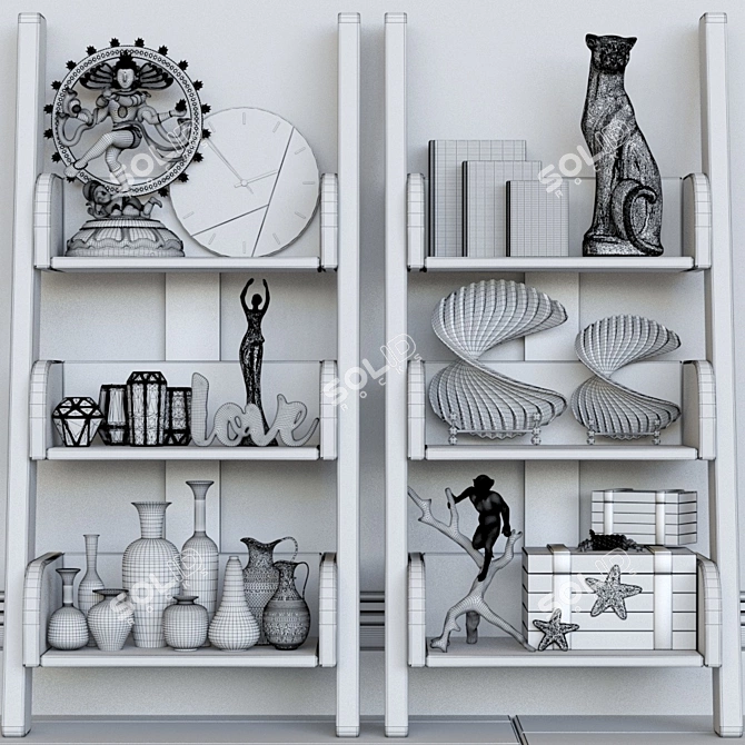 Elegant Decor Rack: Figurine, Books, Vase, Sculpture, Buddha, Clock 3D model image 2