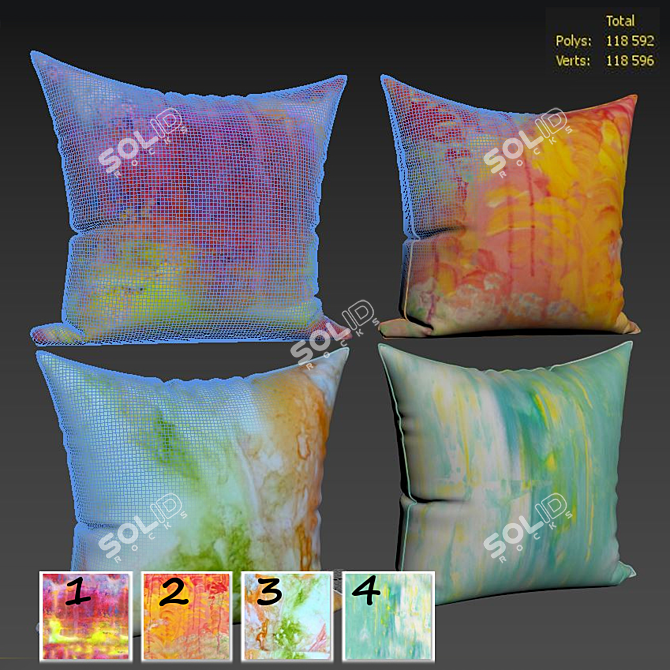 Elegant Decorative Pillow Set 3D model image 2