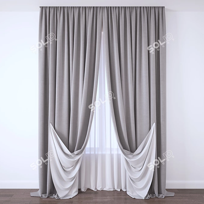 Elegant Drapery Curtain 3D model image 1