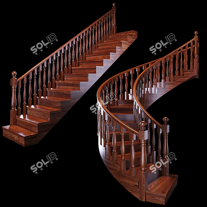 Wooden Staircase: Classic & Spiraled 3D model image 1