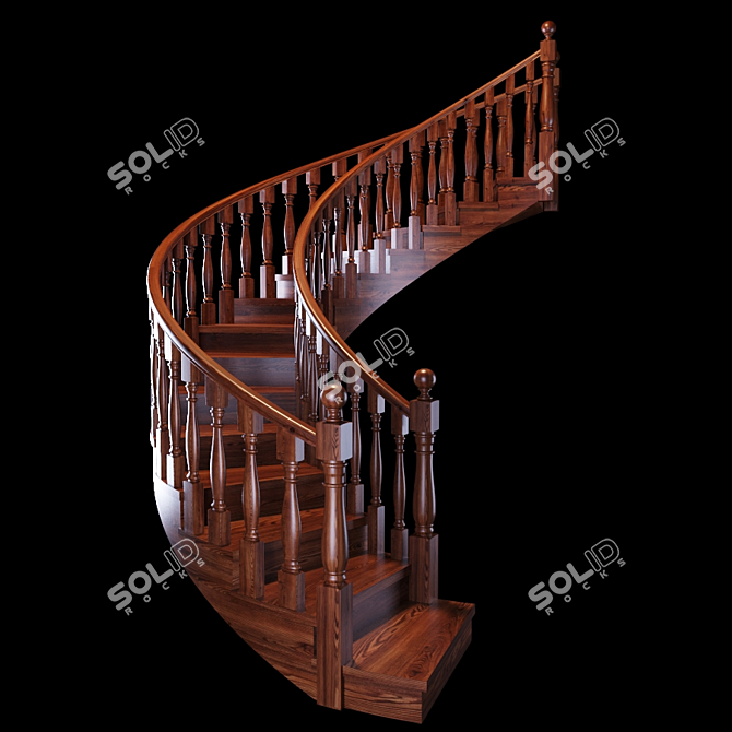 Wooden Staircase: Classic & Spiraled 3D model image 3