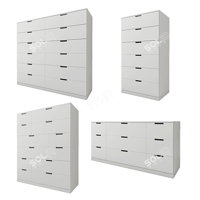 NORDLEY Ikea 01: White Chest of Drawers, Multiple Sizes 3D model image 1
