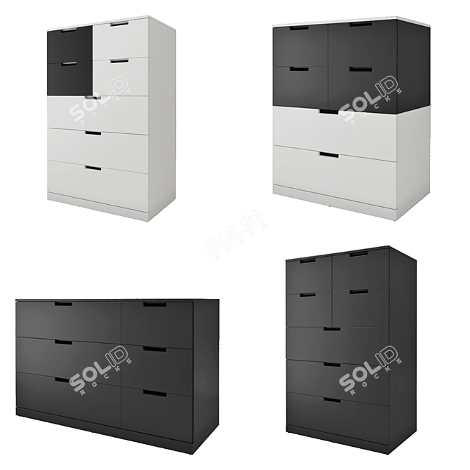 NORDLEY Chest of Drawers: 7 Drawers, White/Anthracite, 80x122 cm 3D model image 1