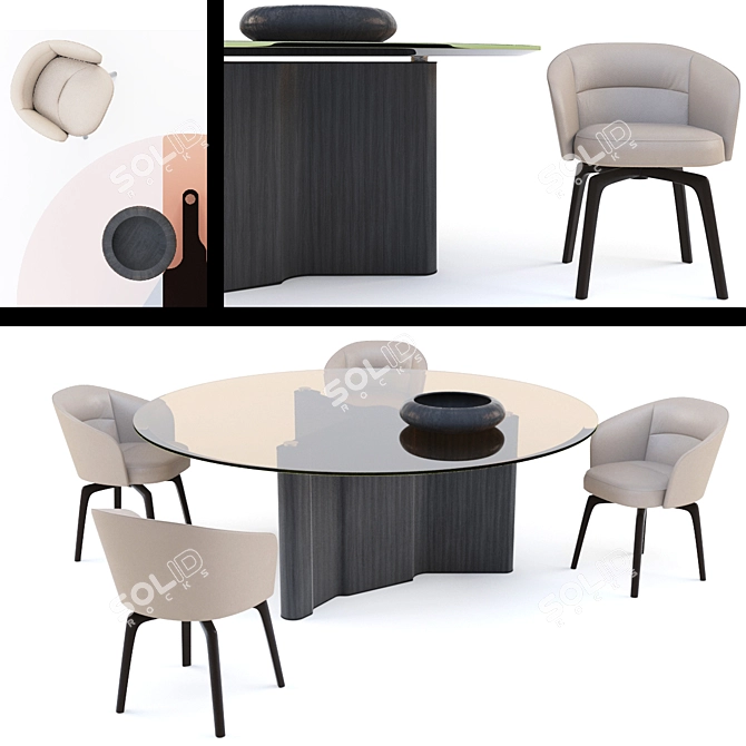 Elegant Lou Table & Amelie Chair 3D model image 1