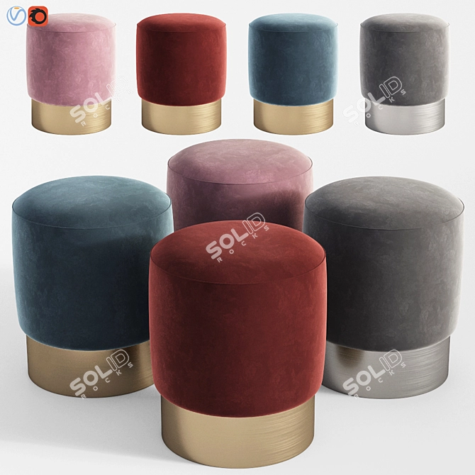 Elegant Cameron Velvet Stool 3D model image 1