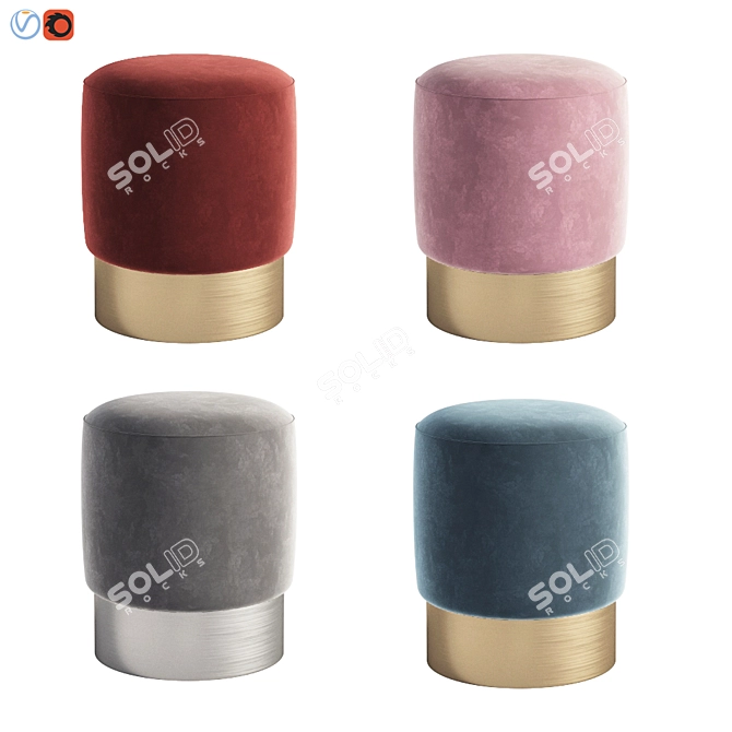 Elegant Cameron Velvet Stool 3D model image 2