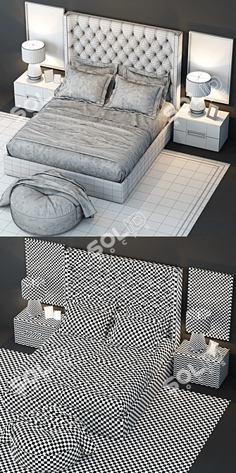 Luxury Zadie Tufted Bed: Elegant Restoration Hardware 3D model image 3