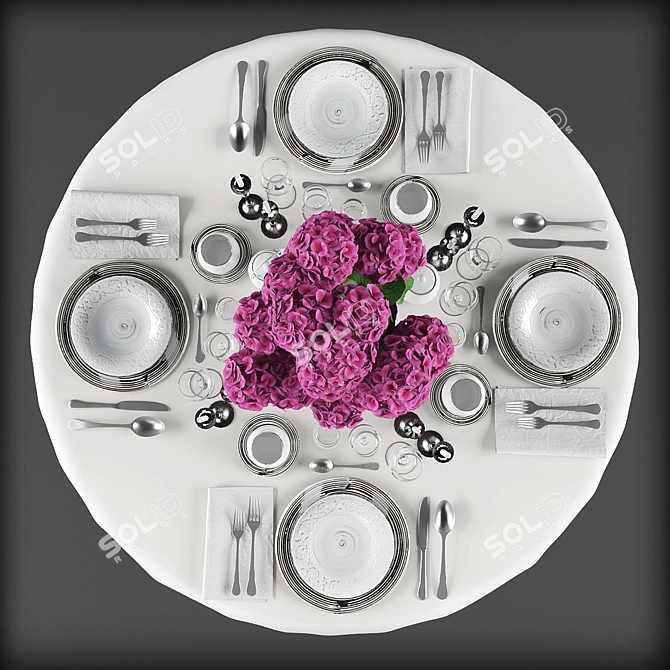 Elegant Hydrangea Table Setting 3D model image 2