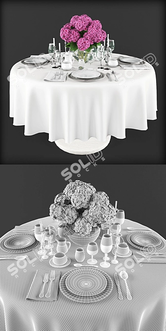 Elegant Hydrangea Table Setting 3D model image 3