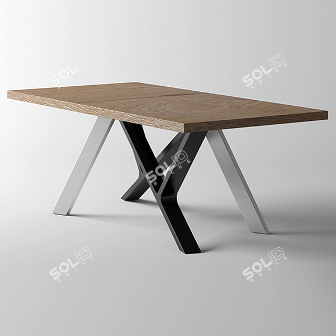 Modern Oak and Chrome Minimalist Table 3D model image 1