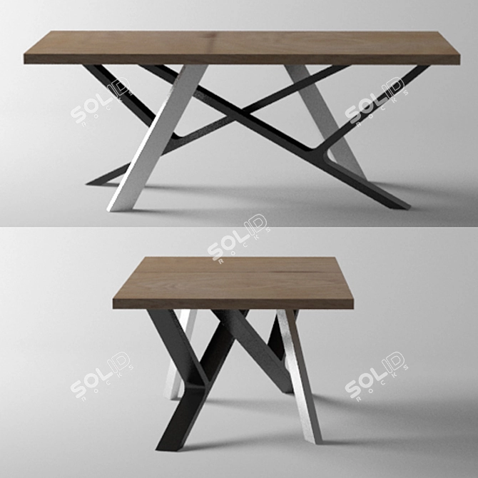 Modern Oak and Chrome Minimalist Table 3D model image 2