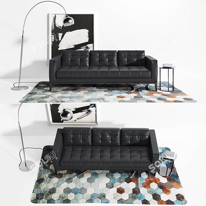 Luxury AcLounge Leather Sofa Set 3D model image 2