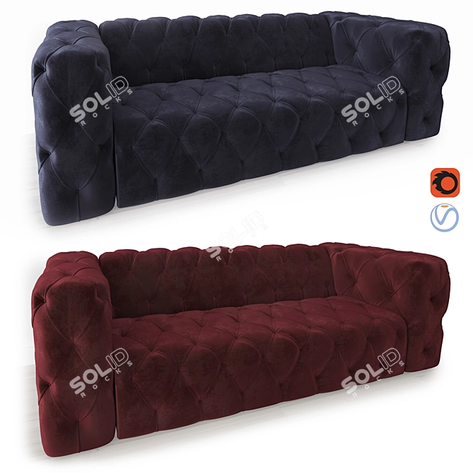 Luxurious Italian Style Capitone Sofa 3D model image 2