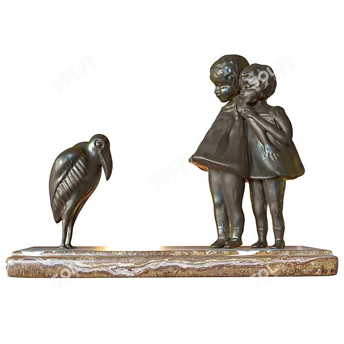 Ancient Sculpture: Children with Bird 3D model image 2