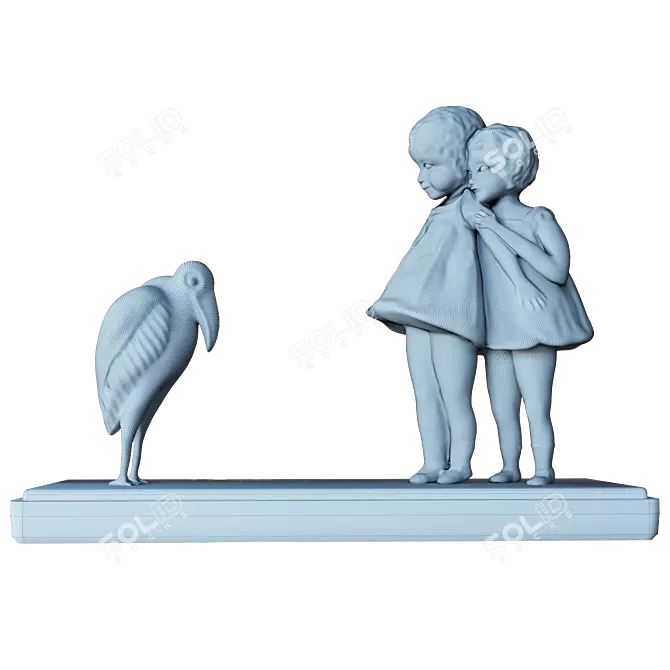 Ancient Sculpture: Children with Bird 3D model image 3