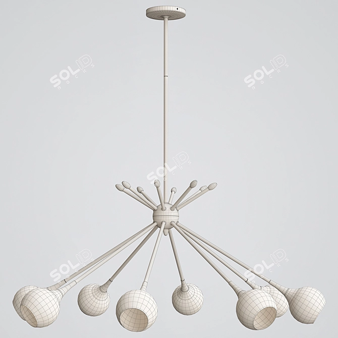 Mid-Century Modern 8-Light Brass Pendant 3D model image 3