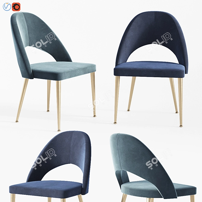 Gloria Blue Velvet Dining Chairs (Set of 2) 3D model image 1