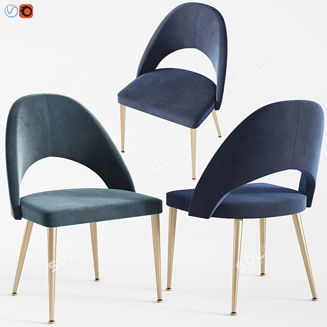 Gloria Blue Velvet Dining Chairs (Set of 2) 3D model image 2