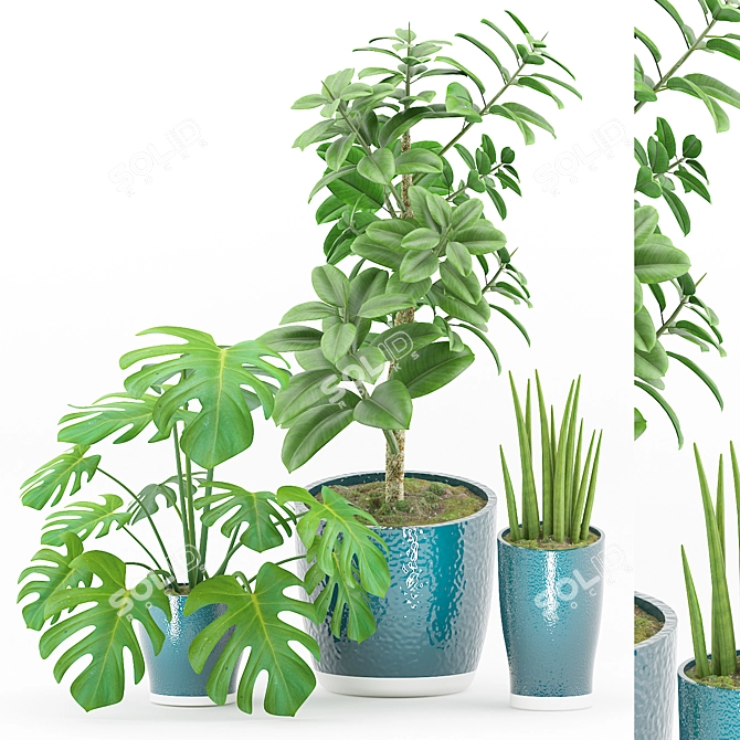 Fresh Greenery Set with Color Vase 3D model image 1