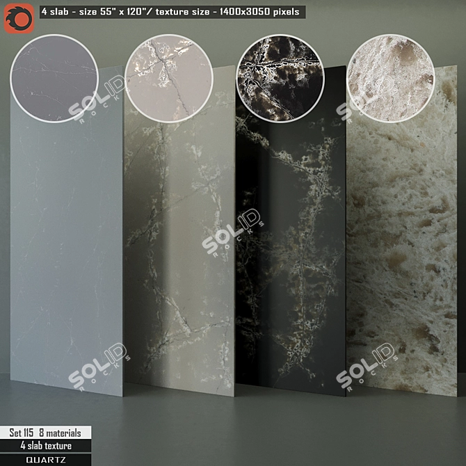 Quartz Slab Set - High Resolution, 8 Preset Materials 3D model image 1