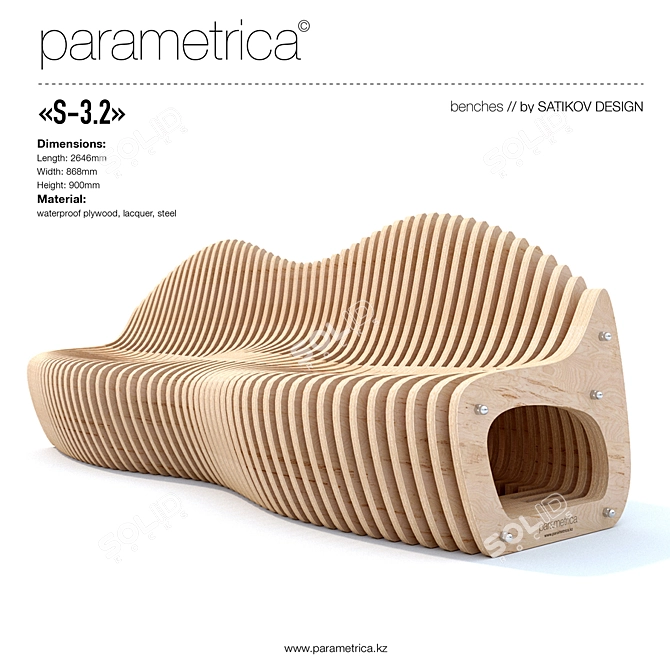 Sleek Parametric Bench S-3.2 3D model image 1