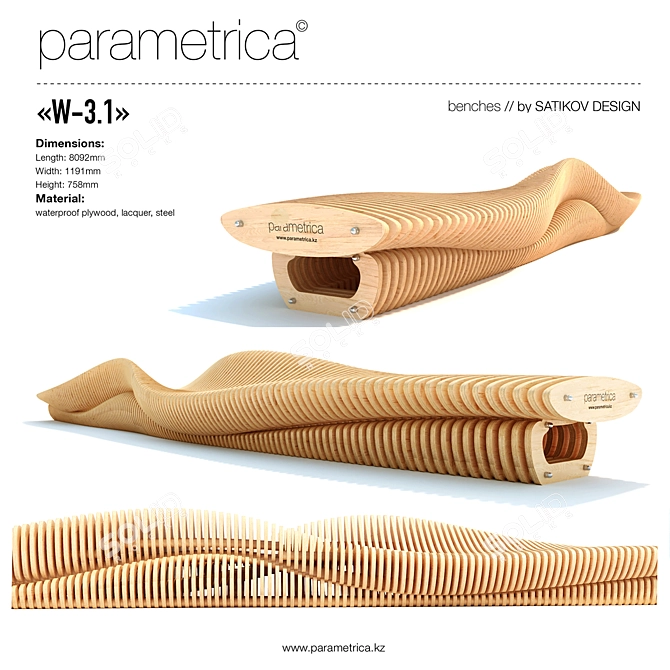 Parametrica Bench W-3.1: Versatile Outdoor & Indoor Seating 3D model image 1