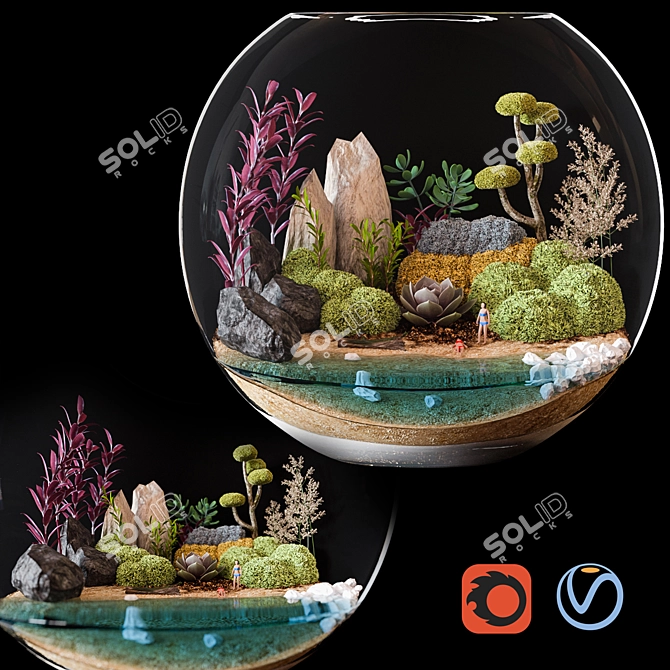 CasaVerde Florarium: Exquisite Moss and Greenery with Decorative Rocks 3D model image 1