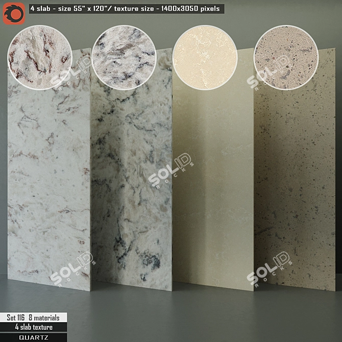 Quartz Slab Set: High-Resolution Textures & 8 Material Presets 3D model image 1