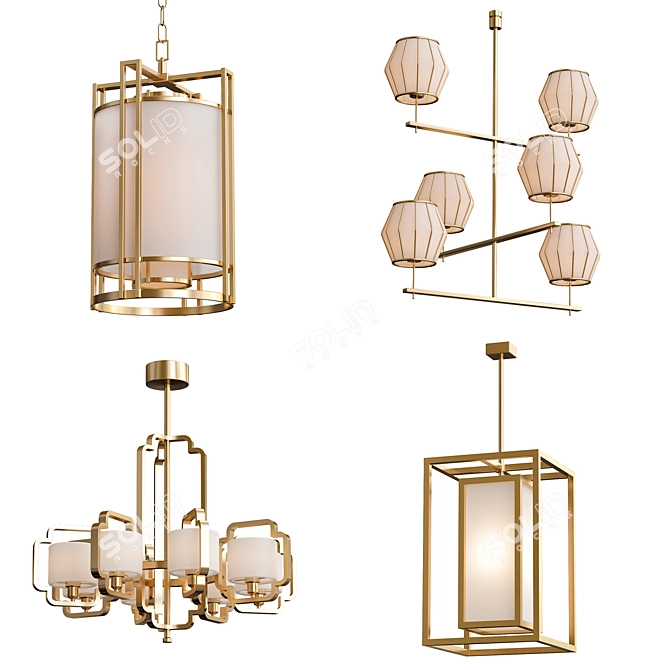 Vintage Brass Chandelier Set 3D model image 1