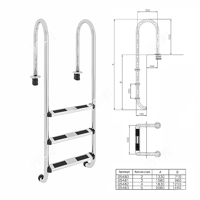 Stainless Steel Staircase Collection 3D model image 1