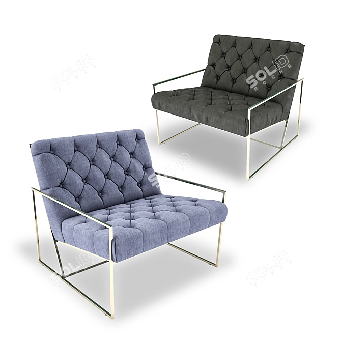 Elegant Brass and Leather Lounge Chair 3D model image 1