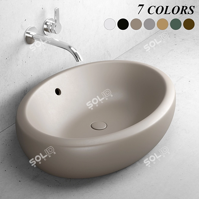 Elegant Oval Ceramic Washbasin 3D model image 1