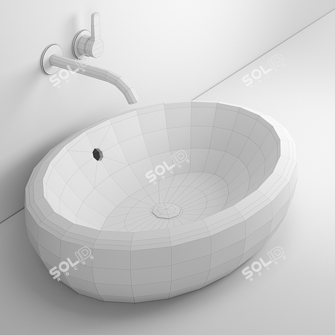 Elegant Oval Ceramic Washbasin 3D model image 3